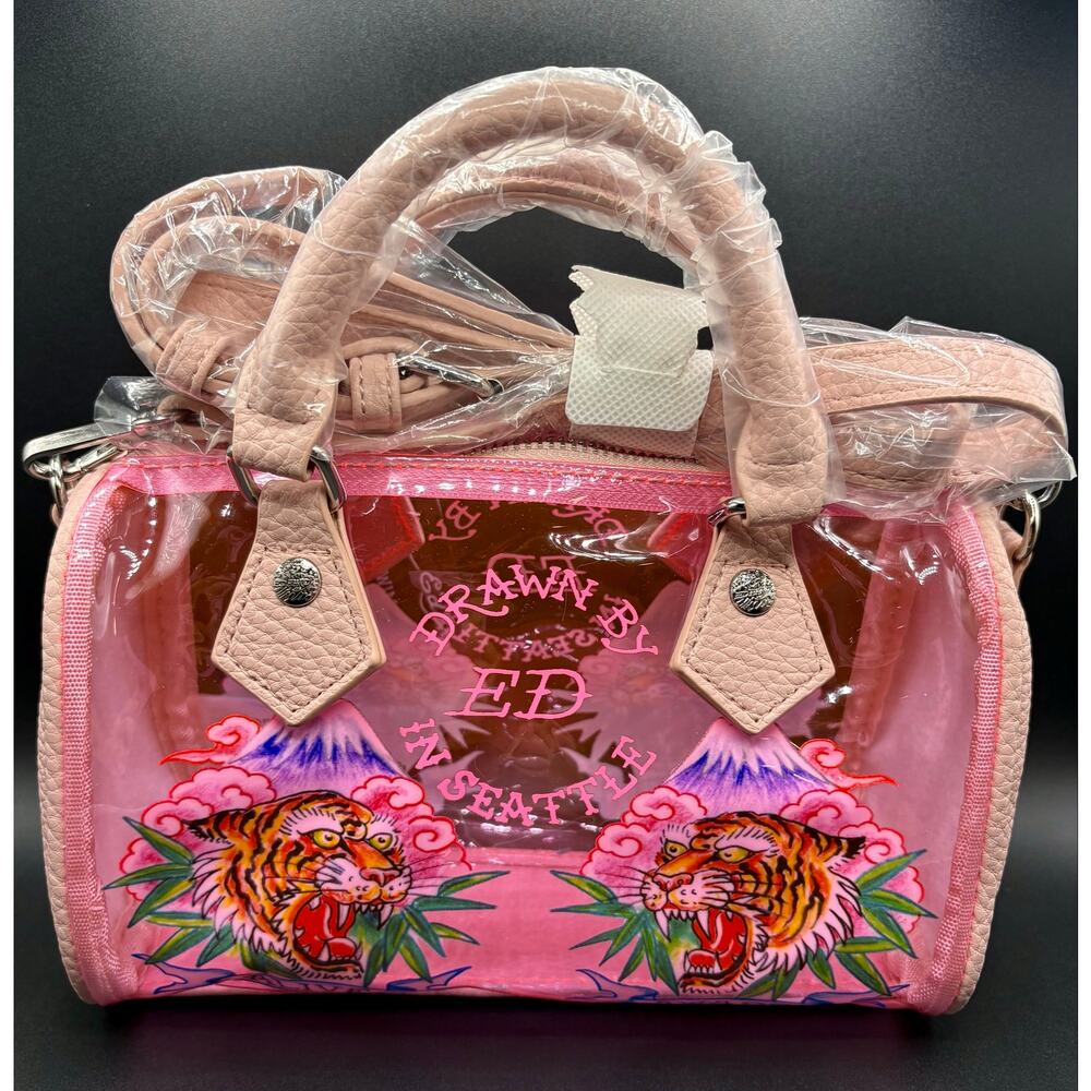 NWT - Ed Hardy Pink PVC Small Beach Handbag - Alive & Aware - Picture 3 of 10